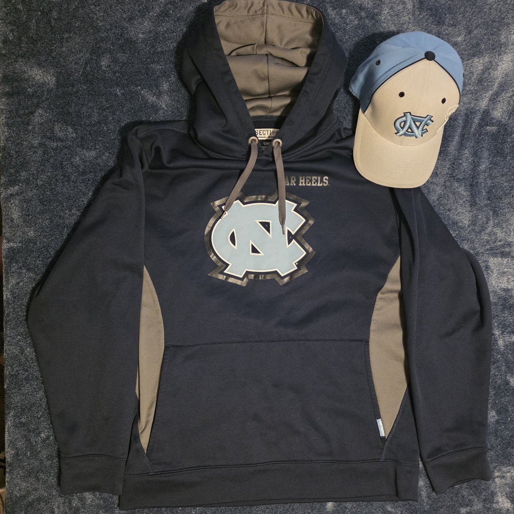 UNC Tar Heels Dark Blue Hoodie (Size L) and UNC Baseball Cap